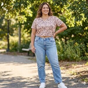 Babaton Women's XL Brown Abstract Print Short Sleeve T-Shirt‎ Casual Top